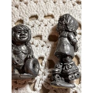 Two Vintage Pewter Girls Hallmark Miniature Figurines 1.5